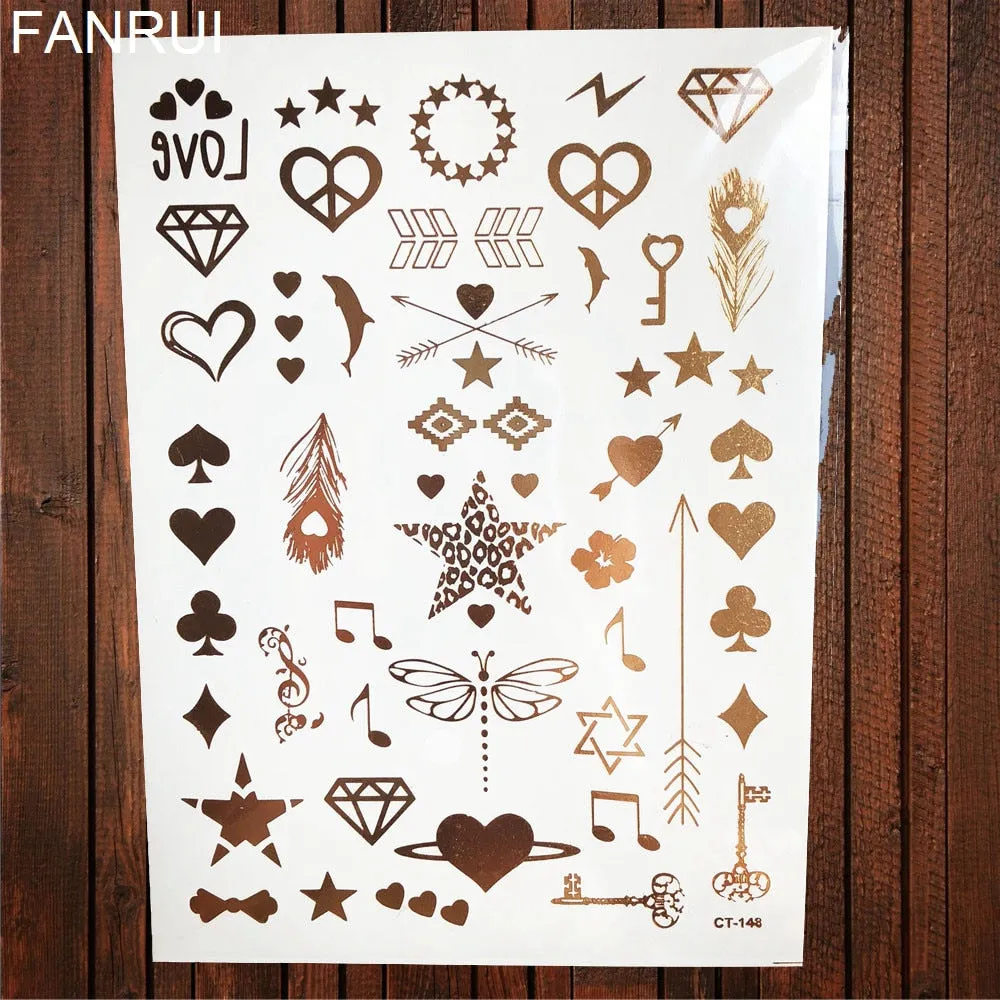 Gypsy Wanderer Gold & Silver Metallic Temporary Tattoos Live Love Wander Lotus Flowers Elephant Armbands Butterflies Feathers Hamsa Isis Ankh Arrows Dreamcatcher Sea Turtle So Many Designs To Choose From Flash Tattoos