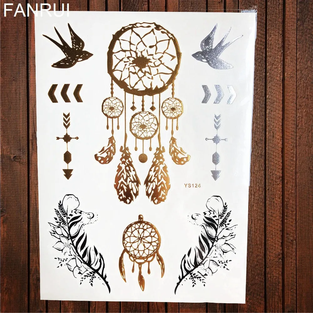 Gypsy Wanderer Gold & Silver Metallic Temporary Tattoos Live Love Wander Lotus Flowers Elephant Armbands Butterflies Feathers Hamsa Isis Ankh Arrows Dreamcatcher Sea Turtle So Many Designs To Choose From Flash Tattoos