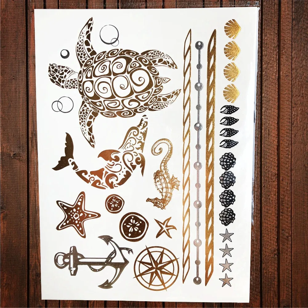 Gypsy Wanderer Gold & Silver Metallic Temporary Tattoos Live Love Wander Lotus Flowers Elephant Armbands Butterflies Feathers Hamsa Isis Ankh Arrows Dreamcatcher Sea Turtle So Many Designs To Choose From Flash Tattoos