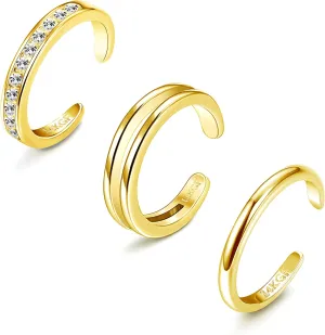 HAIAISO 14K Gold Filled Toe Rings Adjustable Open Toe Rings Cubic Zirconia Band Toe Ring Set Summer Beach Foot Jewelry Set