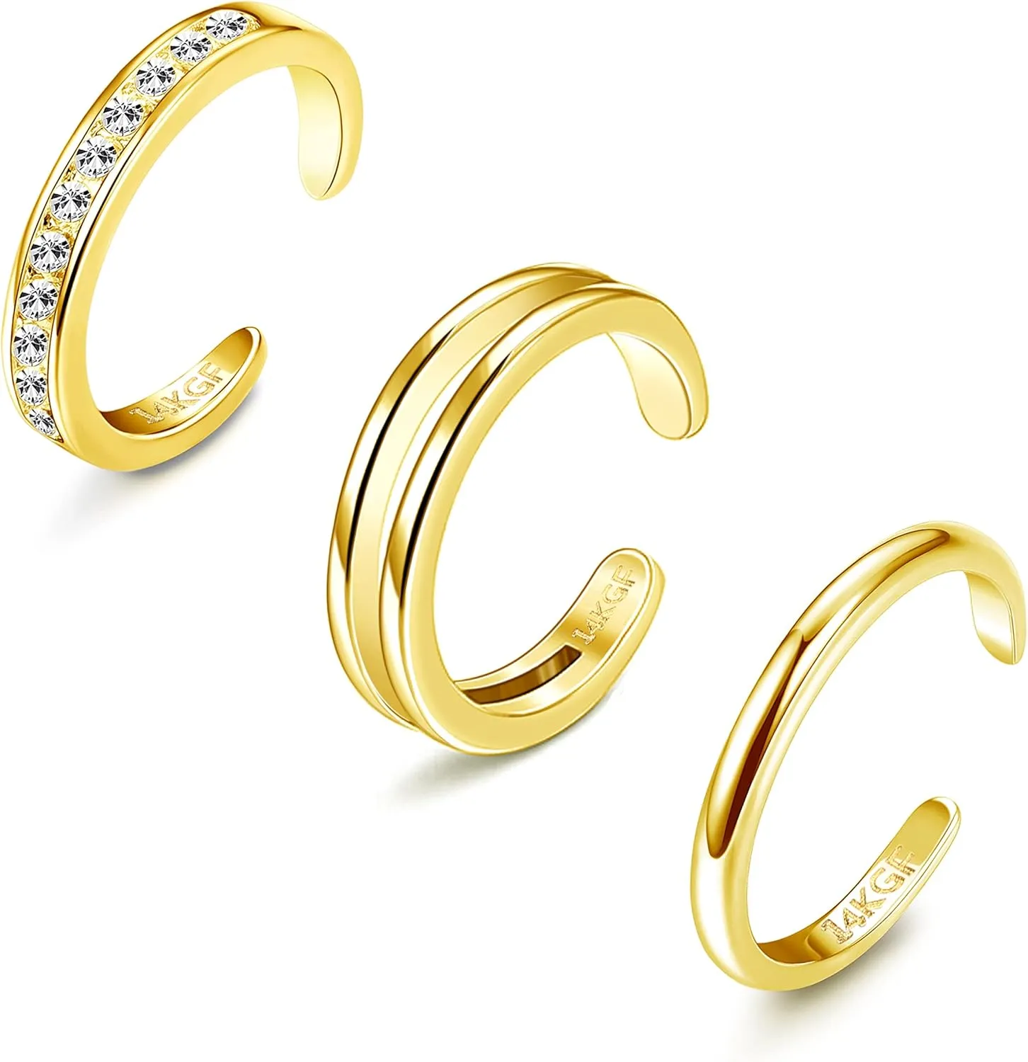 HAIAISO 14K Gold Filled Toe Rings Adjustable Open Toe Rings Cubic Zirconia Band Toe Ring Set Summer Beach Foot Jewelry Set