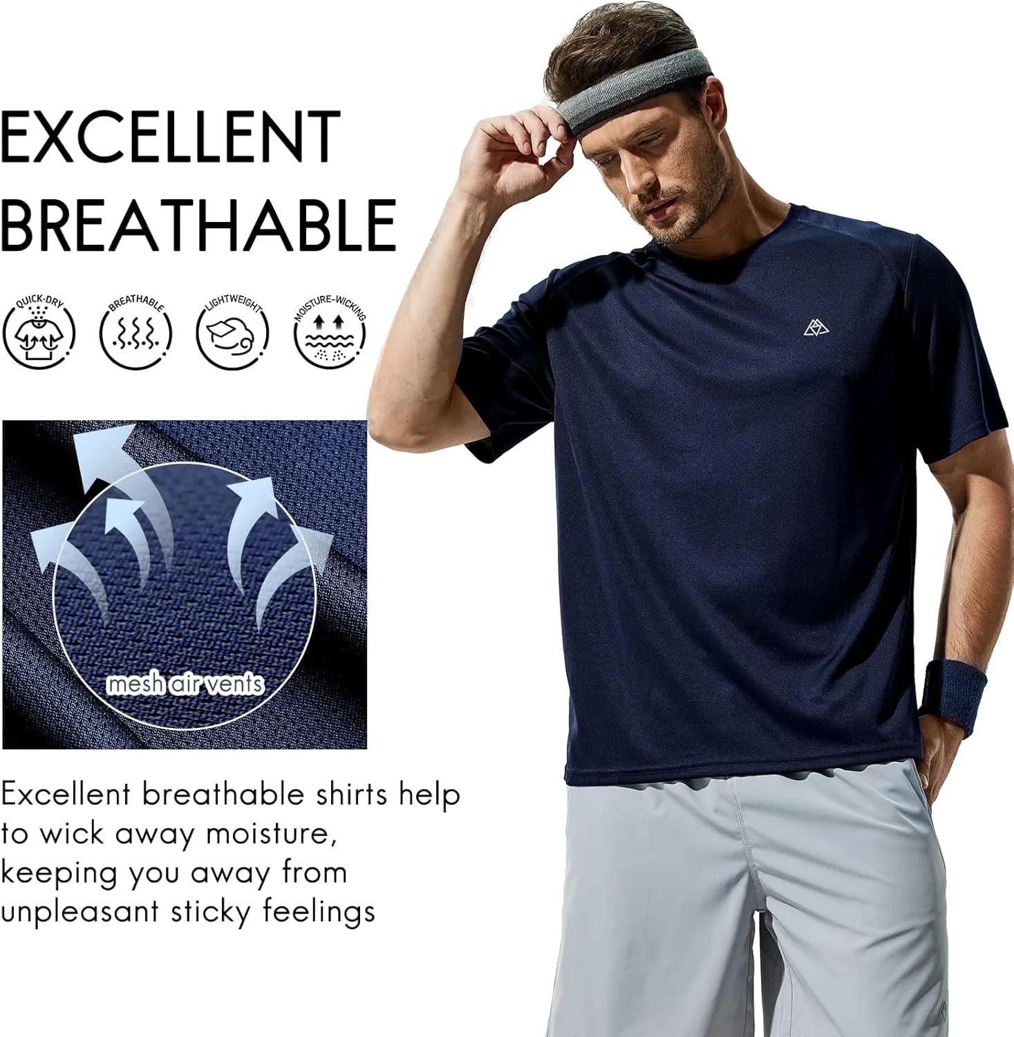 Haimont Men's Dry Fit Athletic Shirts for Running Workout Moisture Wicking Quick Dry Outdoor Short Sleeve T-Shirts