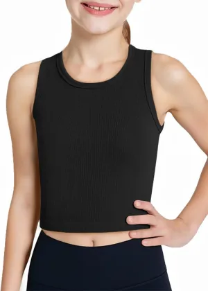 Haloumoning Girls Tank Tops Kids Athletic Ribbed Knit Sleeveless Crop Tops Basic Camisole 5-14 Years