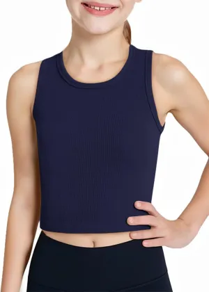 Haloumoning Girls Tank Tops Kids Athletic Ribbed Knit Sleeveless Crop Tops Basic Camisole 5-14 Years