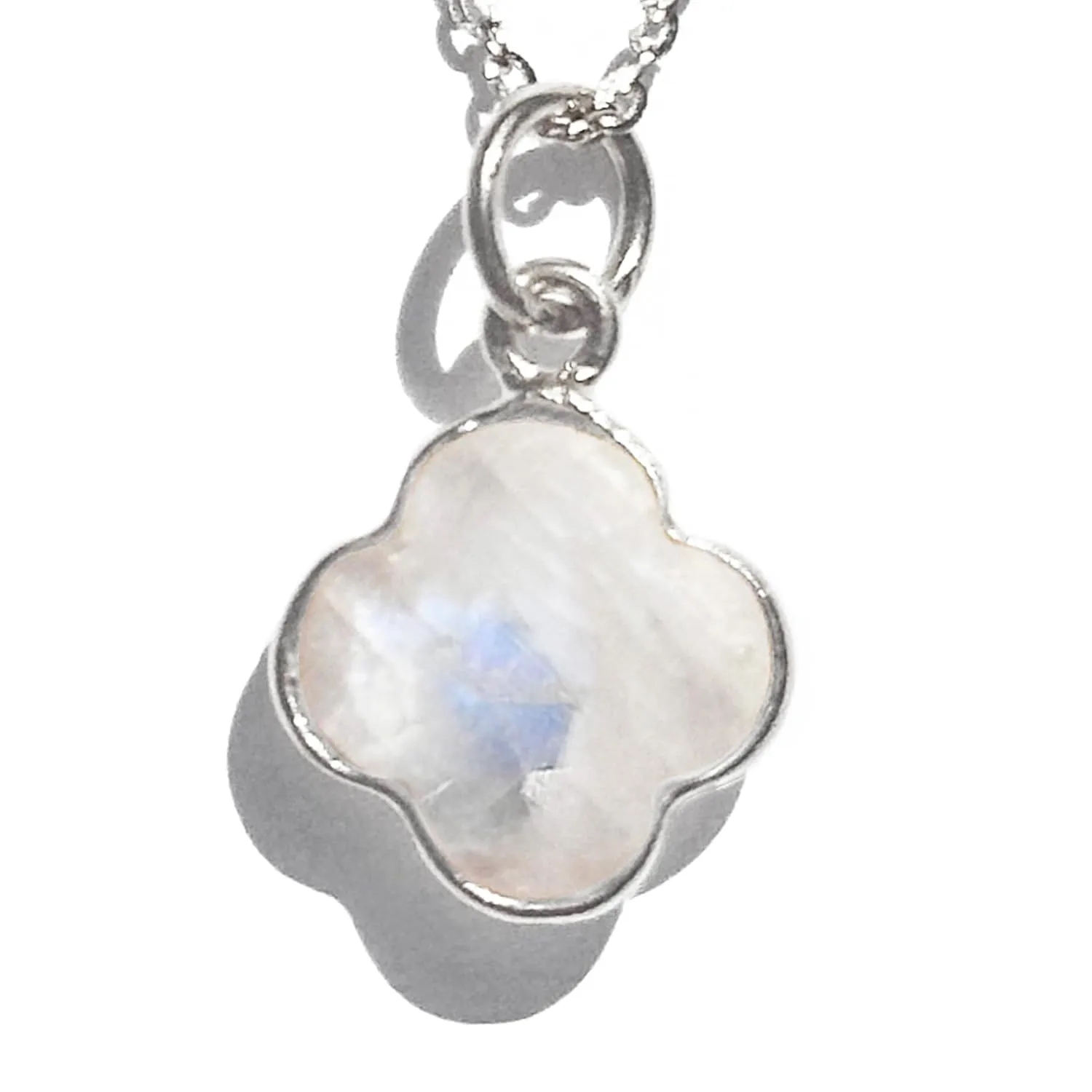 Handcrafted Genuine Moonstone Necklace, Bohemian Luck, and Spiritual Protection Stone, Perfect Gift for June Birthdays, Sterling Silver 18 inches long (Moonstone-Rainbow-White Gold)