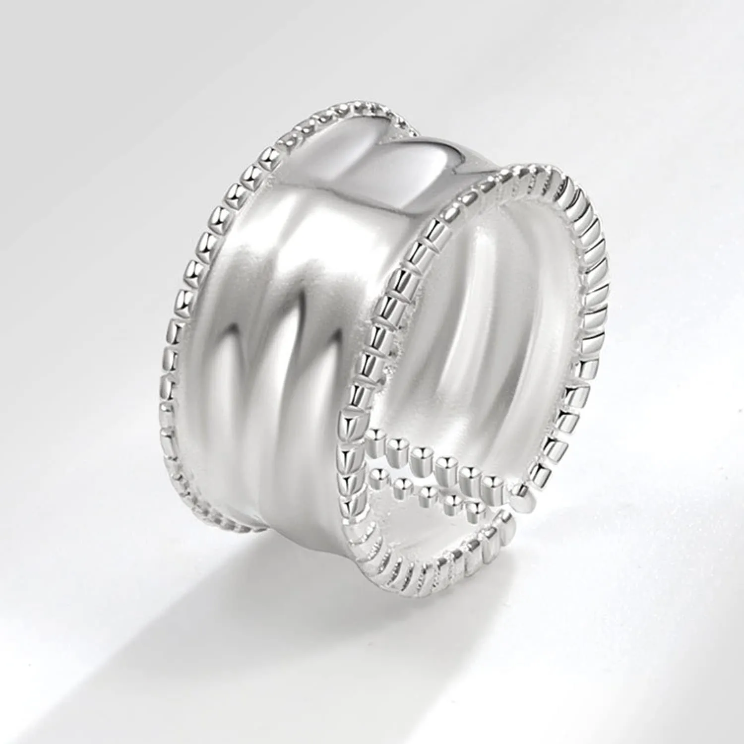 Handmade Hammered 925 Sterling Silver Rings Open Adjustable Wide Cuff Band Ring Thumb Rings for Women Men