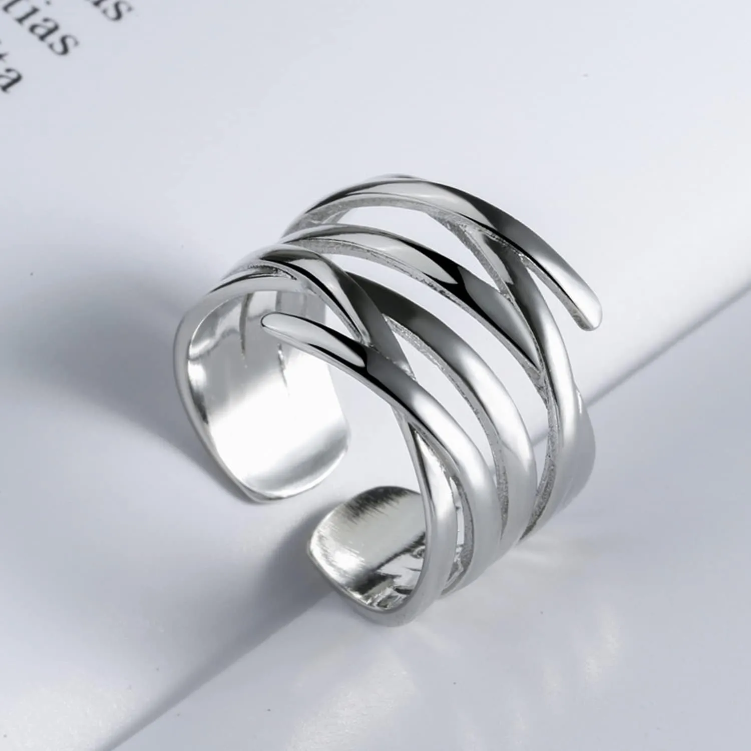 Handmade Hammered 925 Sterling Silver Rings Open Adjustable Wide Cuff Band Ring Thumb Rings for Women Men
