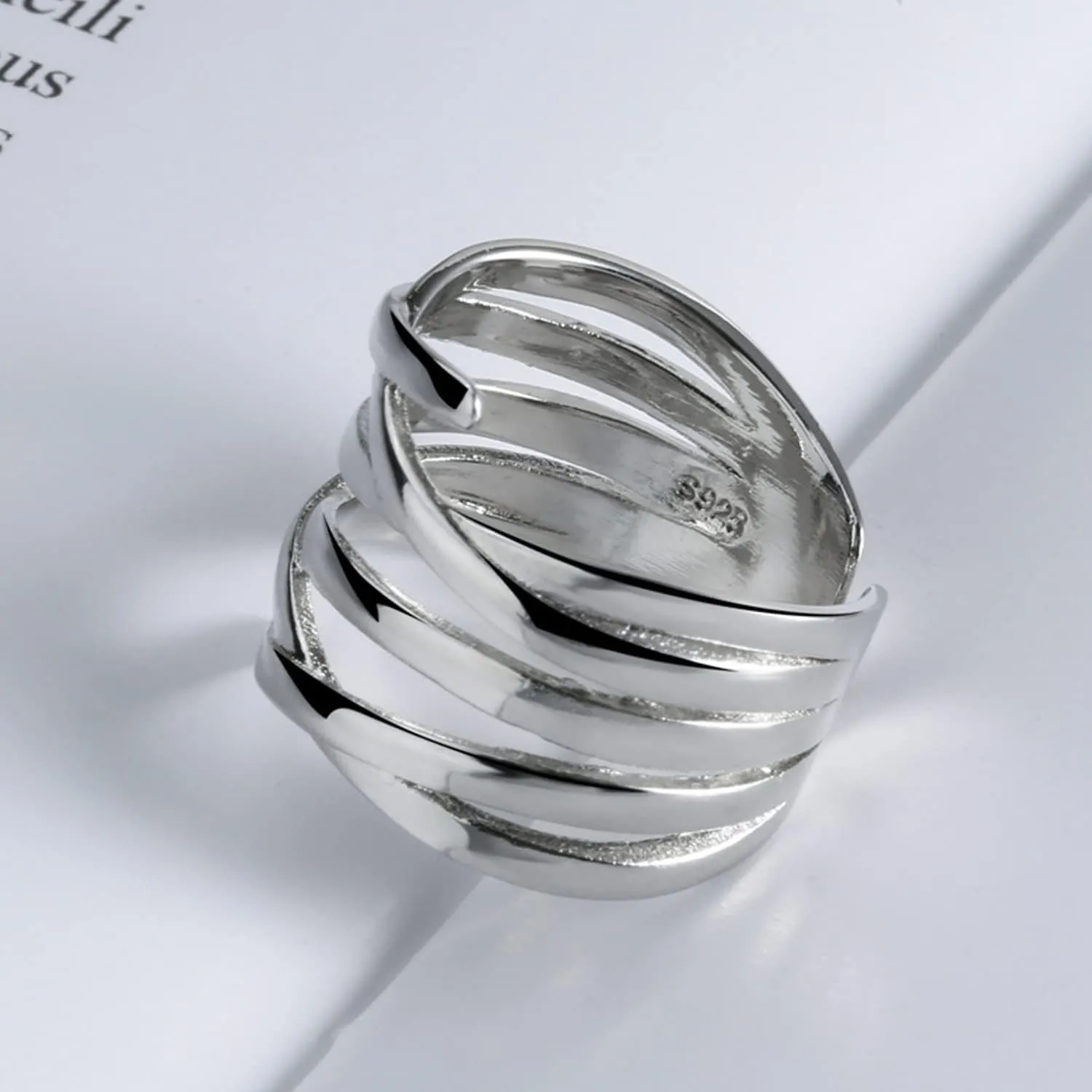 Handmade Hammered 925 Sterling Silver Rings Open Adjustable Wide Cuff Band Ring Thumb Rings for Women Men