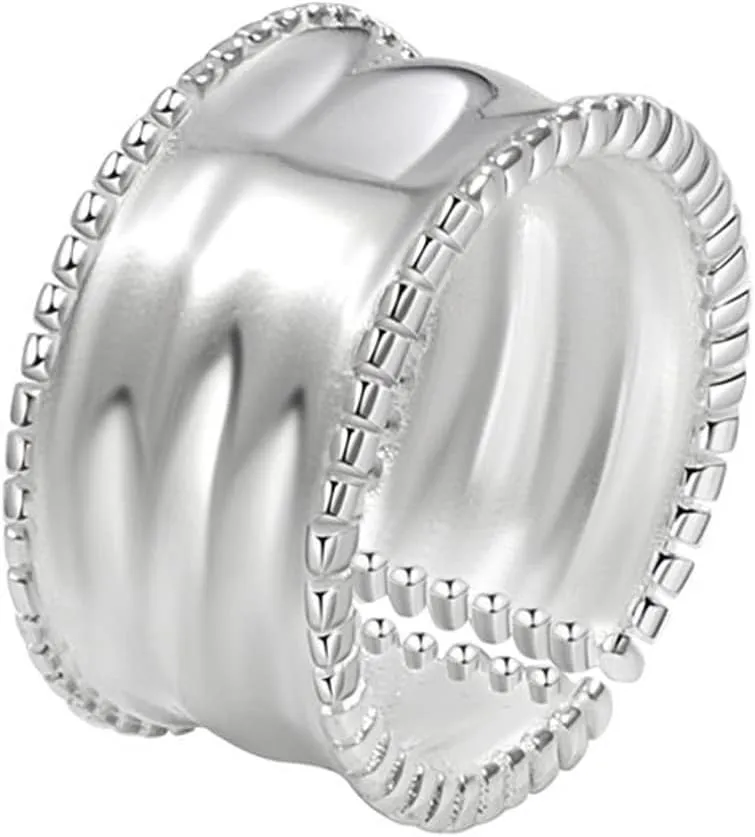 Handmade Hammered 925 Sterling Silver Rings Open Adjustable Wide Cuff Band Ring Thumb Rings for Women Men