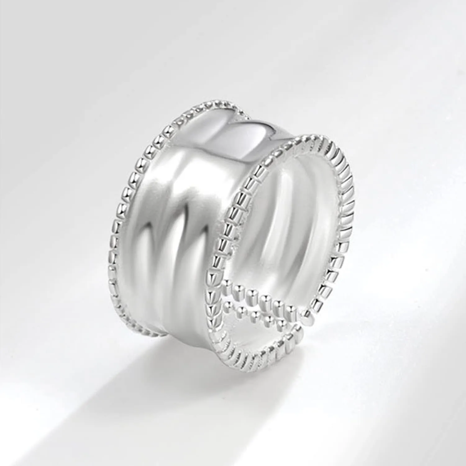 Handmade Hammered 925 Sterling Silver Rings Open Adjustable Wide Cuff Band Ring Thumb Rings for Women Men