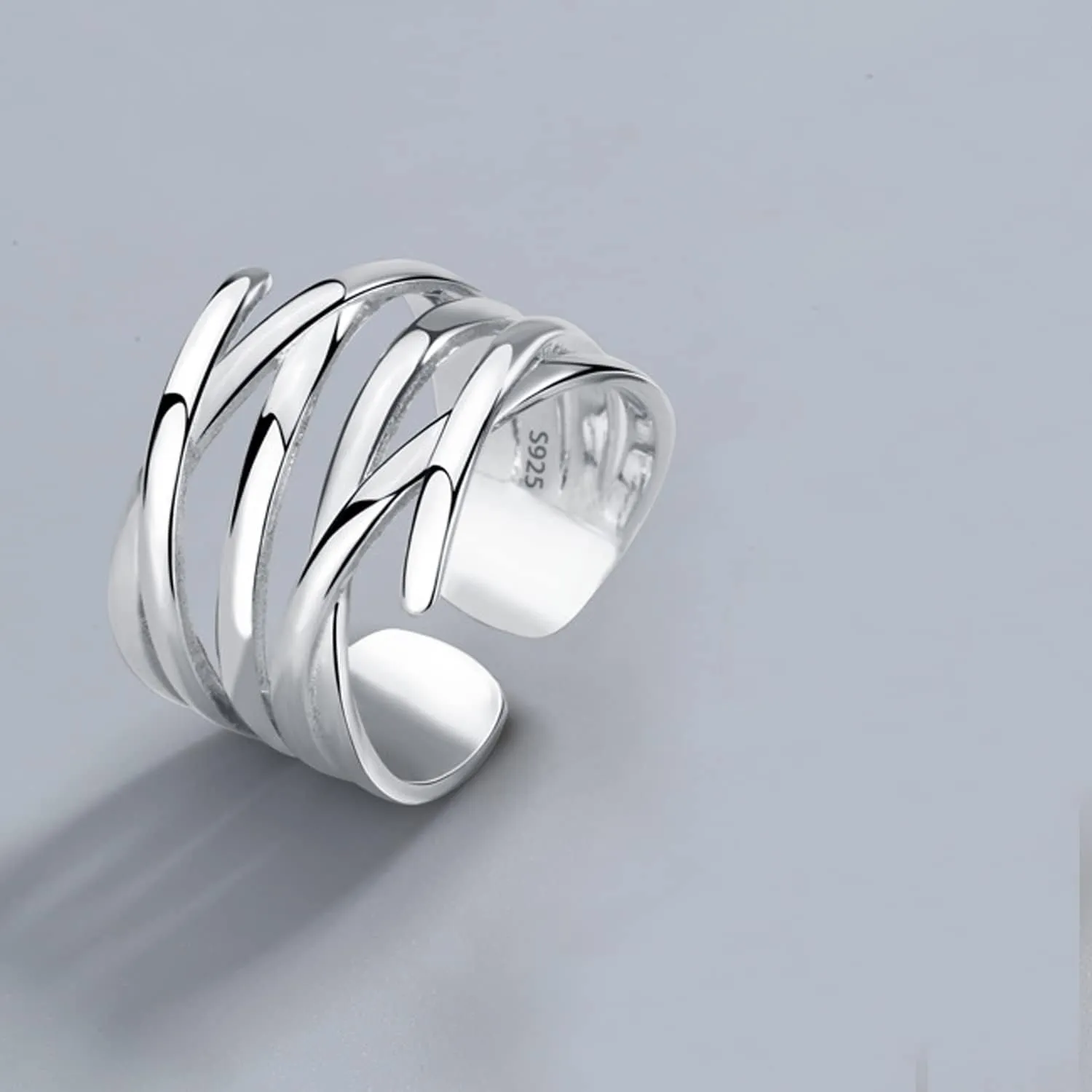 Handmade Hammered 925 Sterling Silver Rings Open Adjustable Wide Cuff Band Ring Thumb Rings for Women Men
