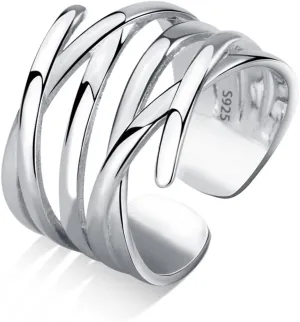 Handmade Hammered 925 Sterling Silver Rings Open Adjustable Wide Cuff Band Ring Thumb Rings for Women Men