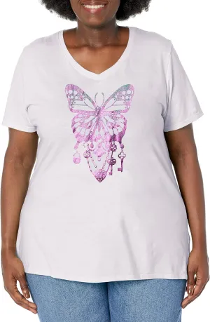 Hanes Comfortblend Women's Size Plus Printed Short-Sleeve V-Neck T-Shirt Discontinued