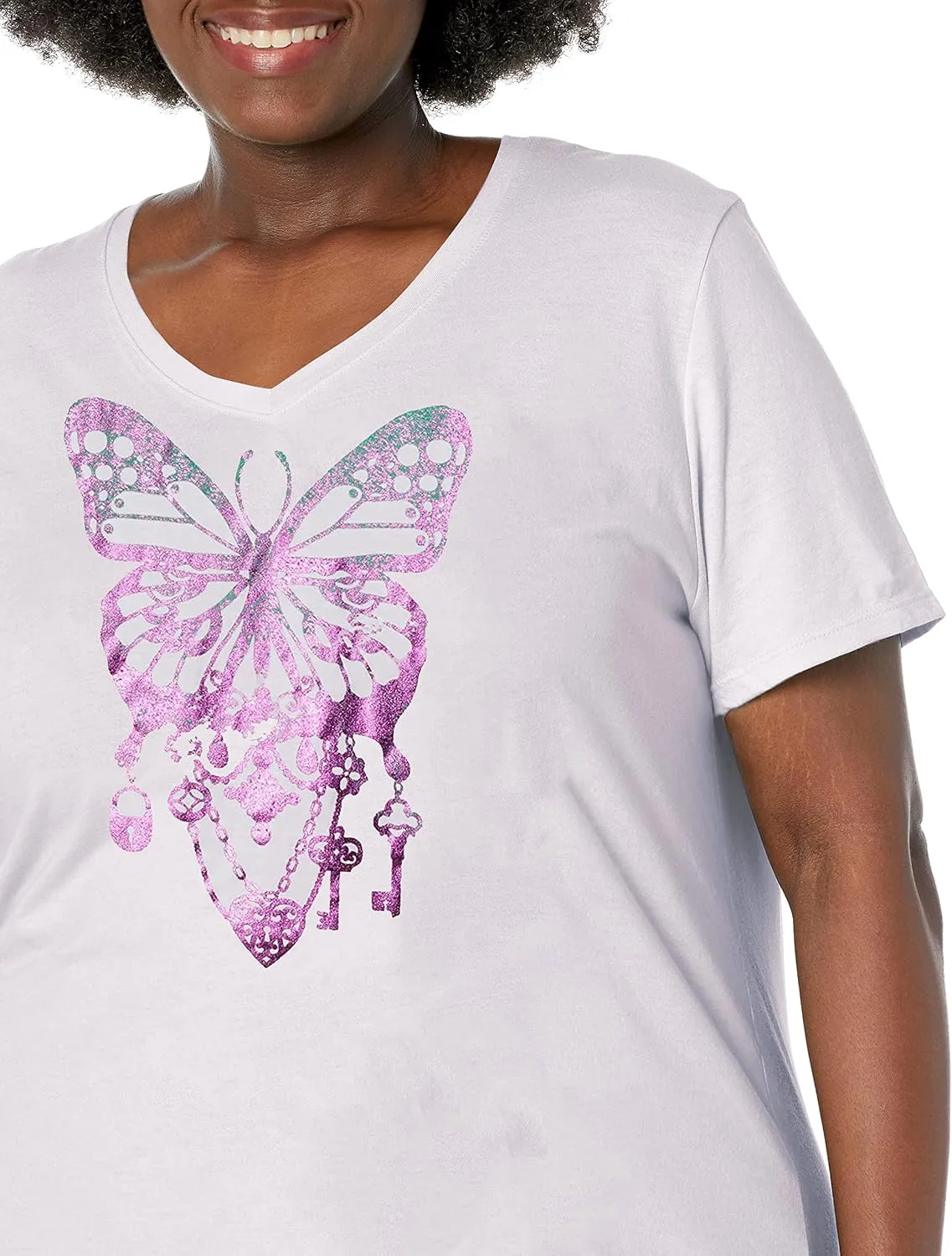 Hanes Comfortblend Women's Size Plus Printed Short-Sleeve V-Neck T-Shirt Discontinued