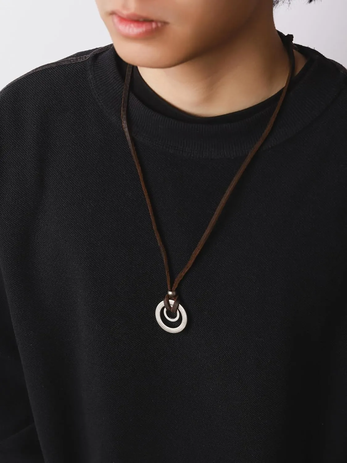 HAQUIL Boho Leather Necklace Antique Tribal Pendant, Boho Jewelry Gift for Men and Women