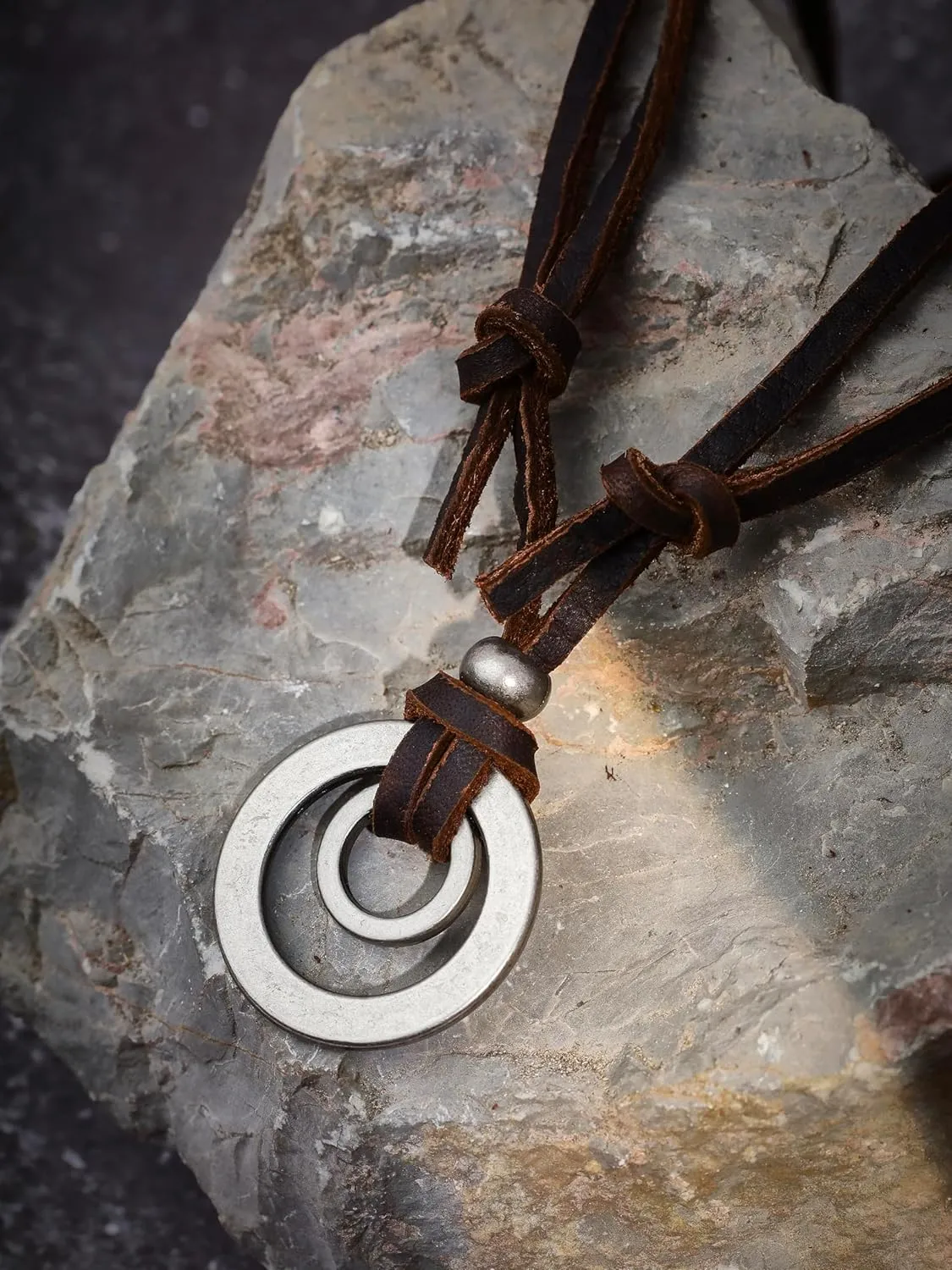 HAQUIL Boho Leather Necklace Antique Tribal Pendant, Boho Jewelry Gift for Men and Women