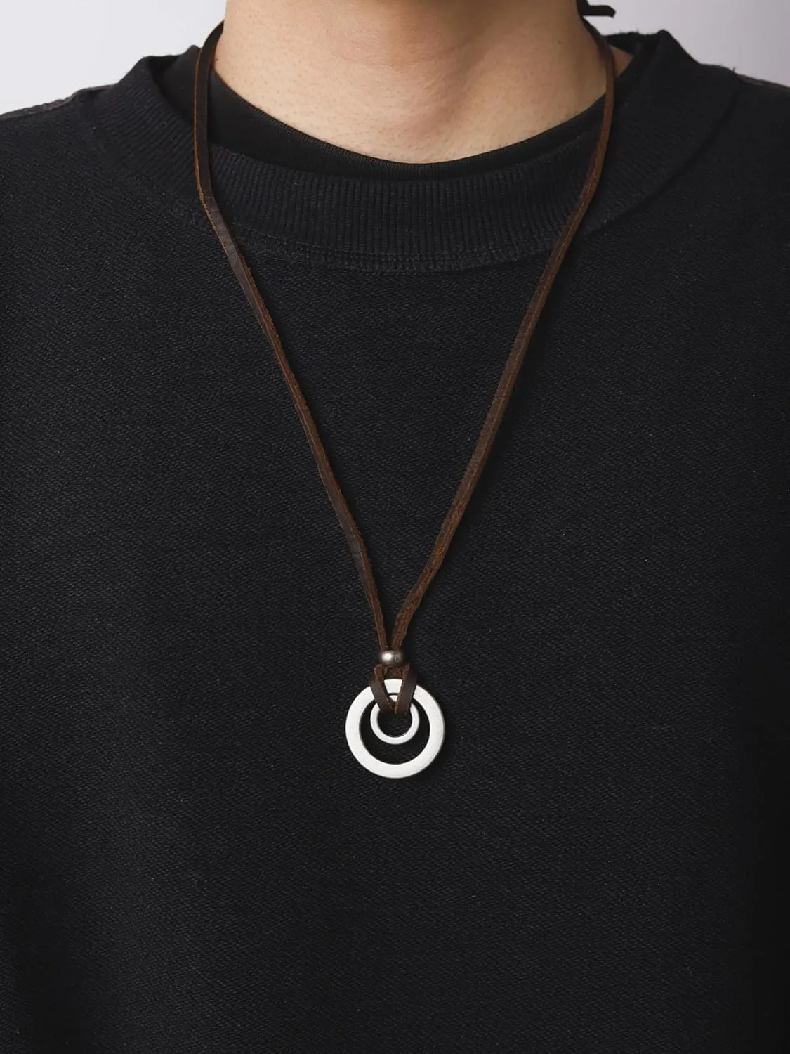 HAQUIL Boho Leather Necklace Antique Tribal Pendant, Boho Jewelry Gift for Men and Women