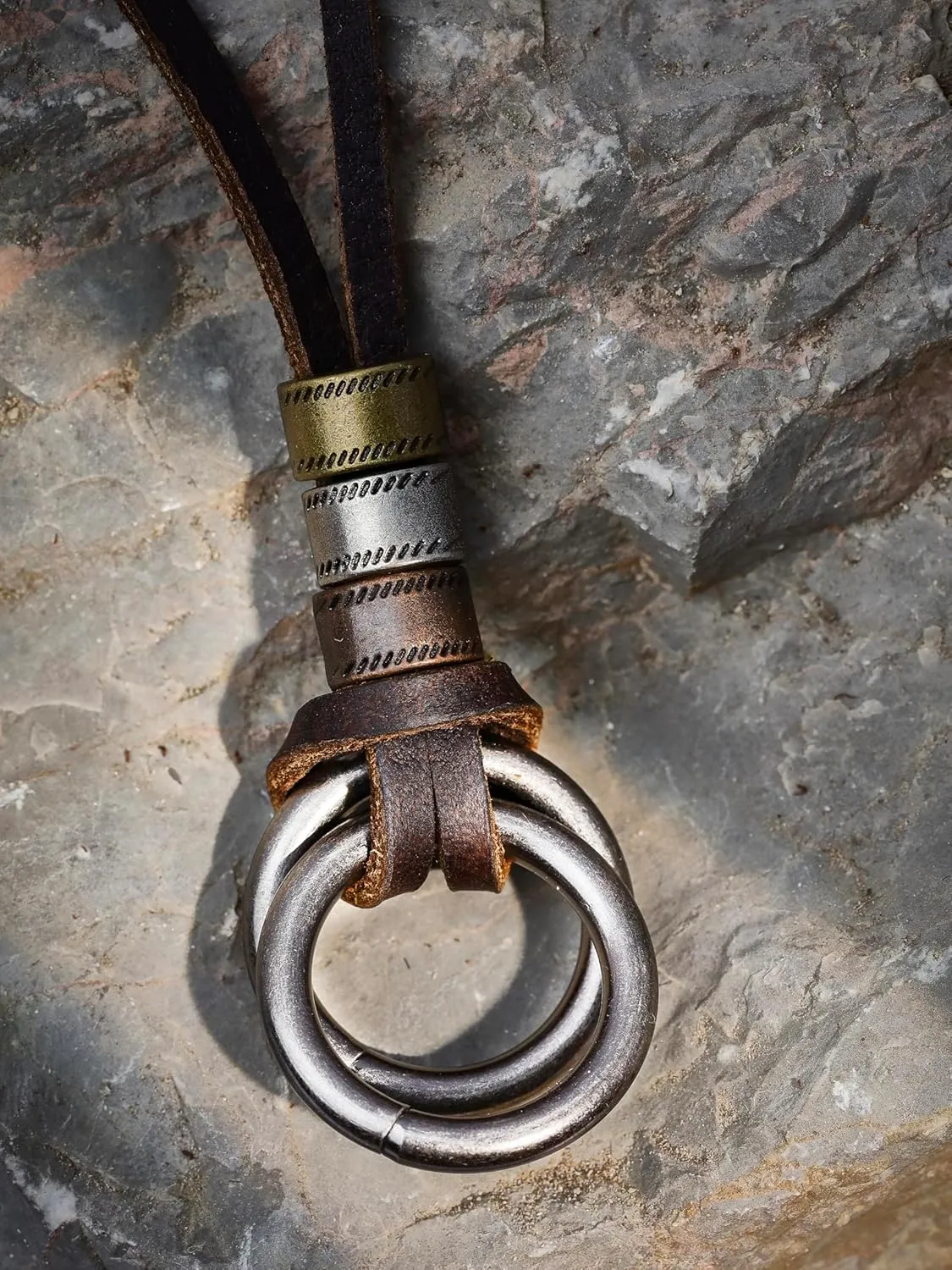 HAQUIL Boho Leather Necklace Antique Tribal Pendant, Boho Jewelry Gift for Men and Women