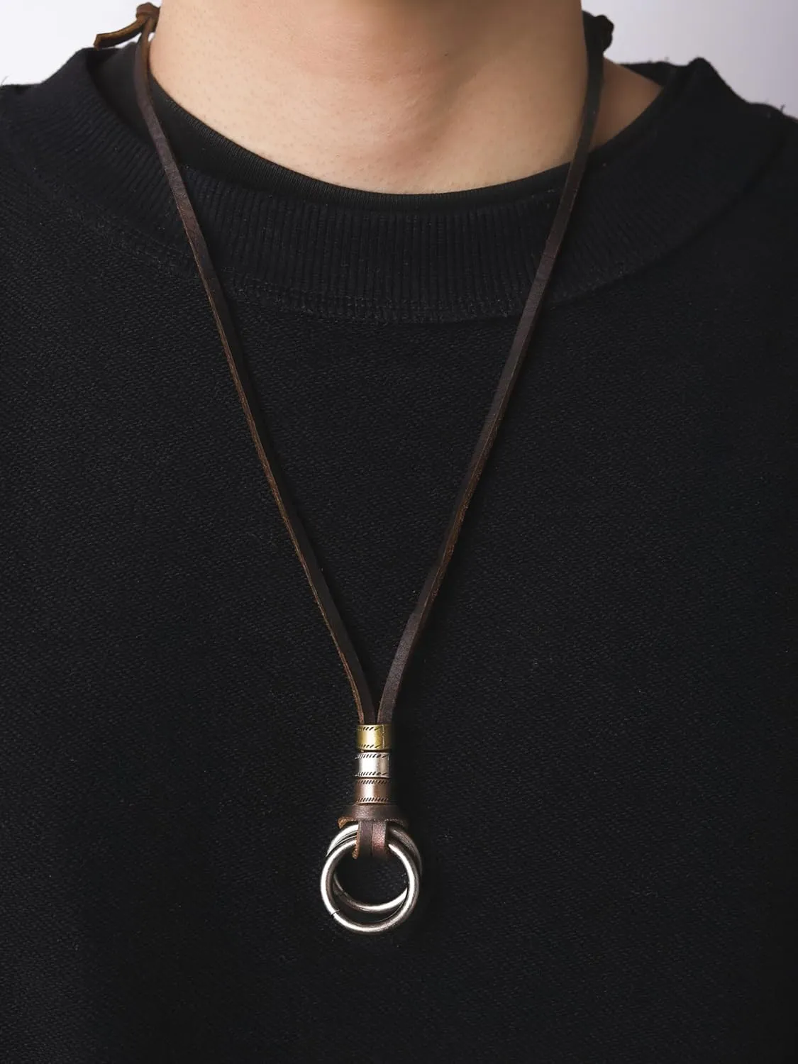 HAQUIL Boho Leather Necklace Antique Tribal Pendant, Boho Jewelry Gift for Men and Women