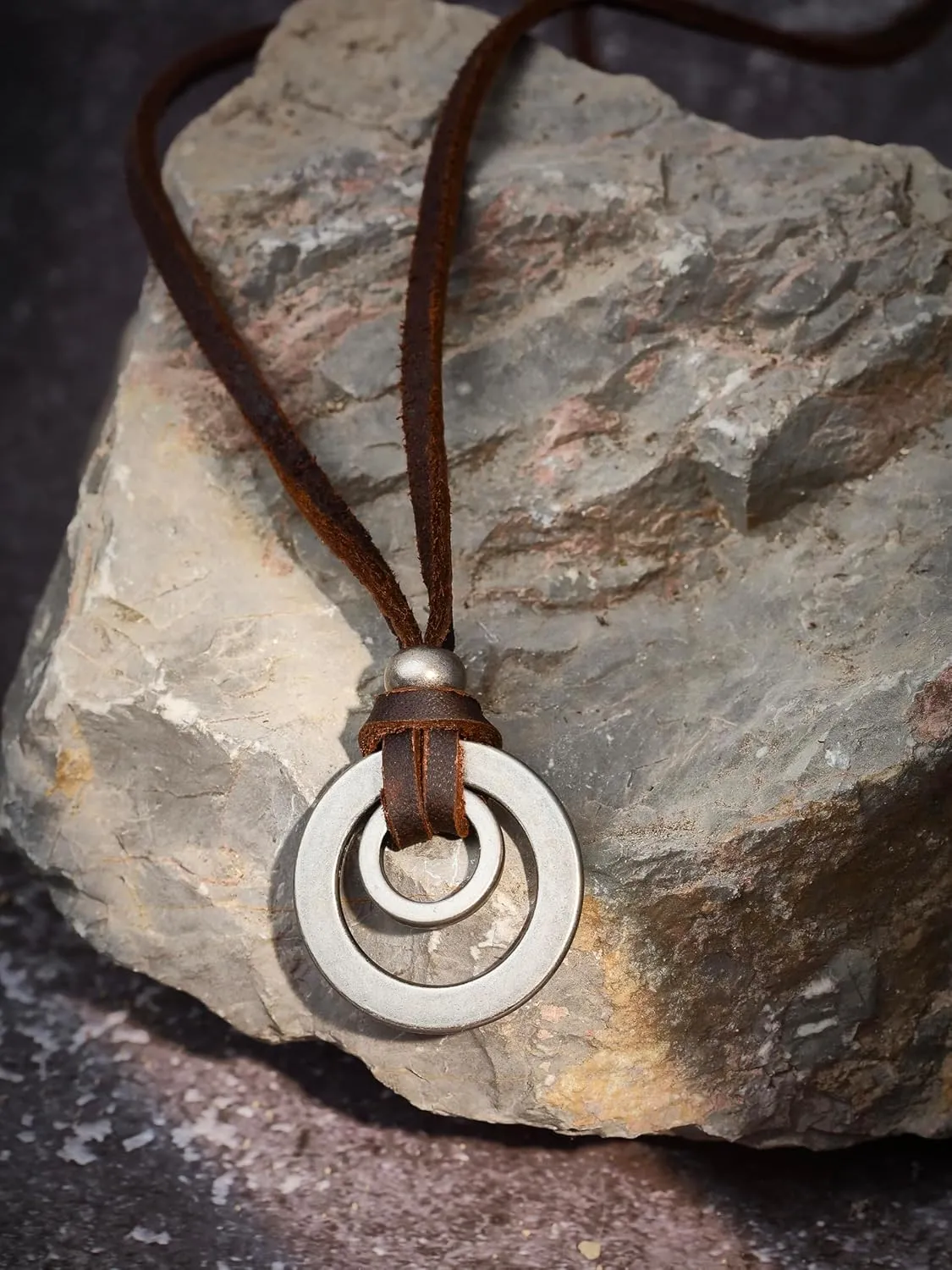 HAQUIL Boho Leather Necklace Antique Tribal Pendant, Boho Jewelry Gift for Men and Women