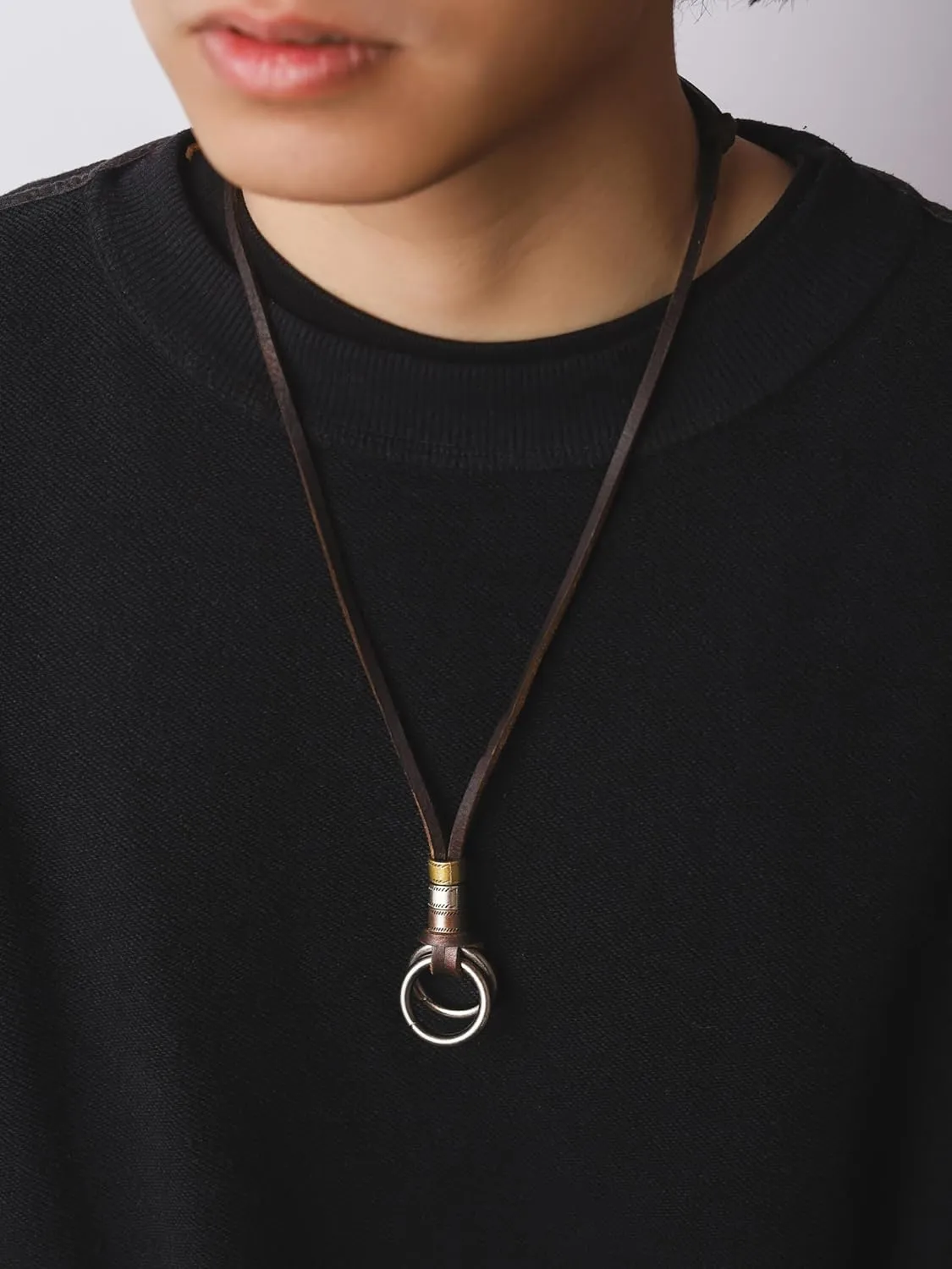 HAQUIL Boho Leather Necklace Antique Tribal Pendant, Boho Jewelry Gift for Men and Women