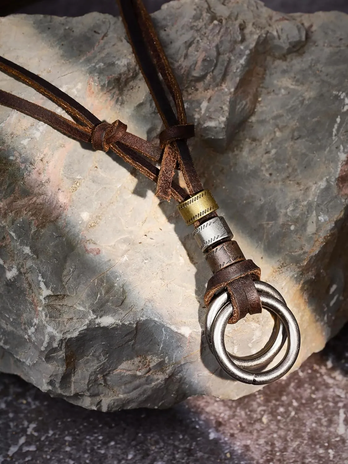 HAQUIL Boho Leather Necklace Antique Tribal Pendant, Boho Jewelry Gift for Men and Women