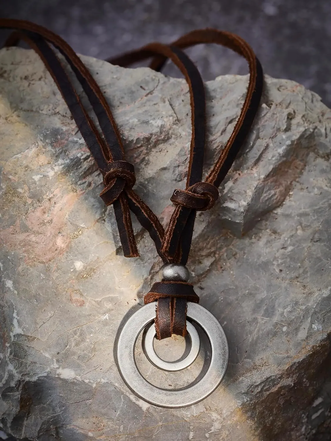 HAQUIL Boho Leather Necklace Antique Tribal Pendant, Boho Jewelry Gift for Men and Women