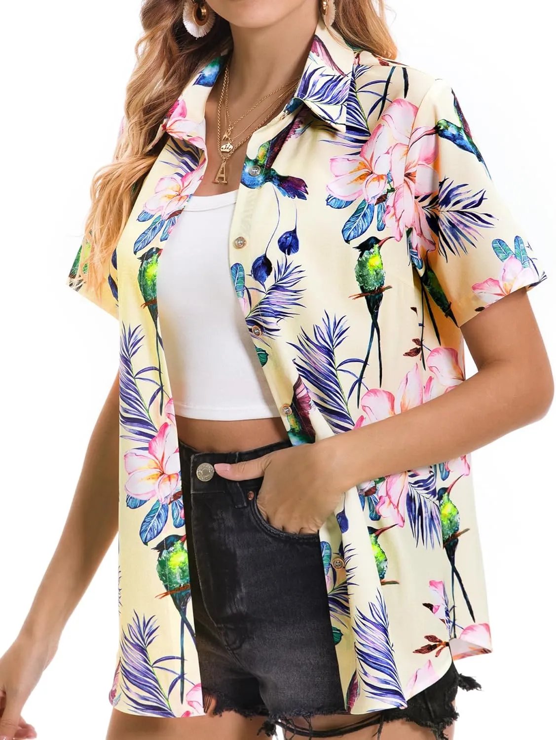 Hawaiian Shirts for Women Tropical Shirt Summer Beach Hawaii Button Down Short Sleeve Blouses Floral Tops Hawaii Outfits 2025