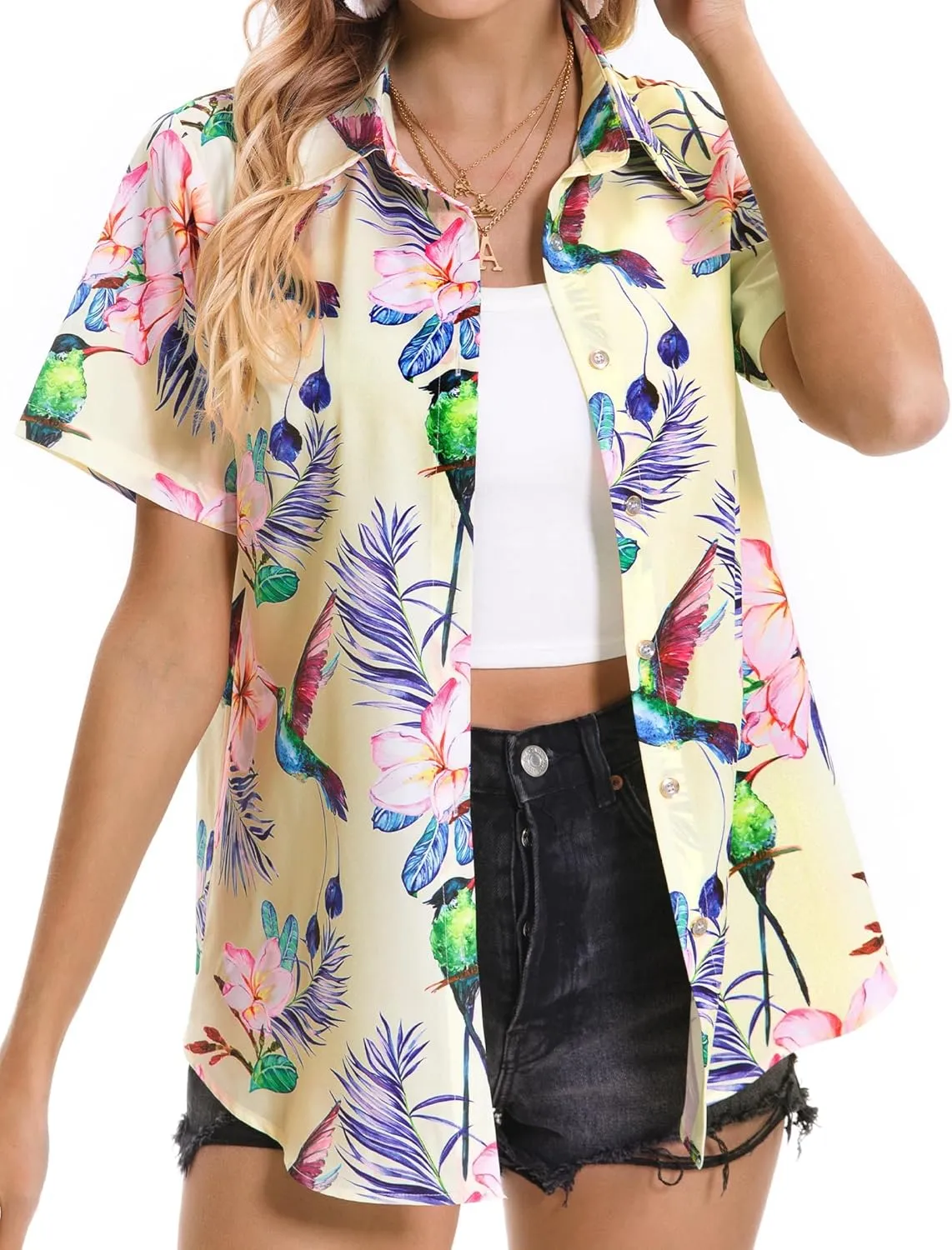 Hawaiian Shirts for Women Tropical Shirt Summer Beach Hawaii Button Down Short Sleeve Blouses Floral Tops Hawaii Outfits 2025