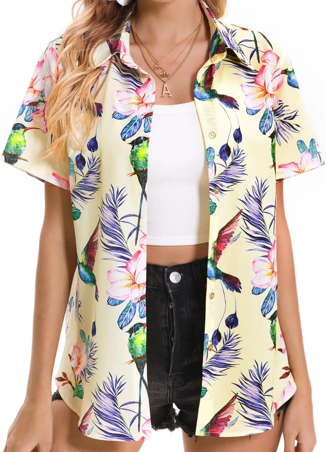 Hawaiian Shirts for Women Tropical Shirt Summer Beach Hawaii Button Down Short Sleeve Blouses Floral Tops Hawaii Outfits 2025