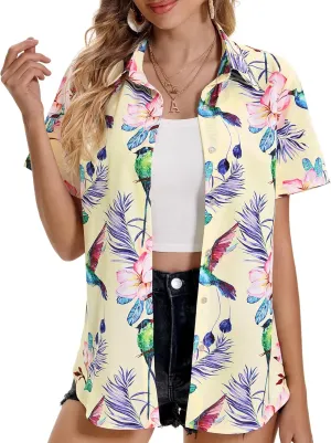 Hawaiian Shirts for Women Tropical Shirt Summer Beach Hawaii Button Down Short Sleeve Blouses Floral Tops Hawaii Outfits 2025