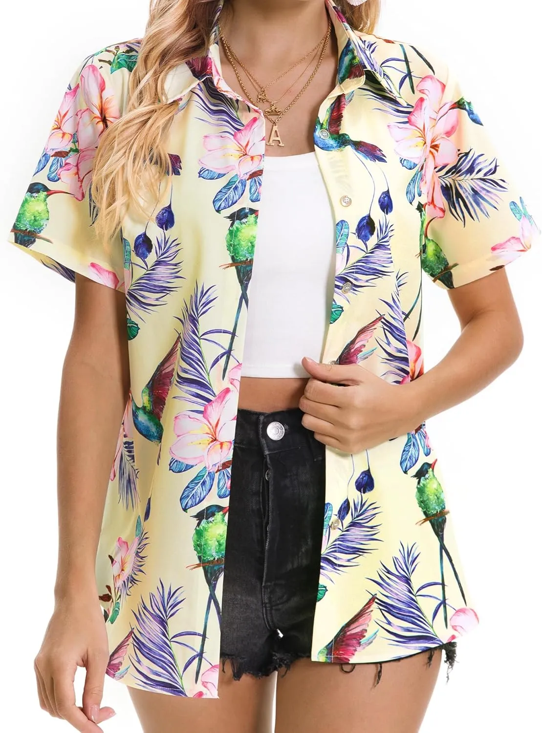 Hawaiian Shirts for Women Tropical Shirt Summer Beach Hawaii Button Down Short Sleeve Blouses Floral Tops Hawaii Outfits 2025