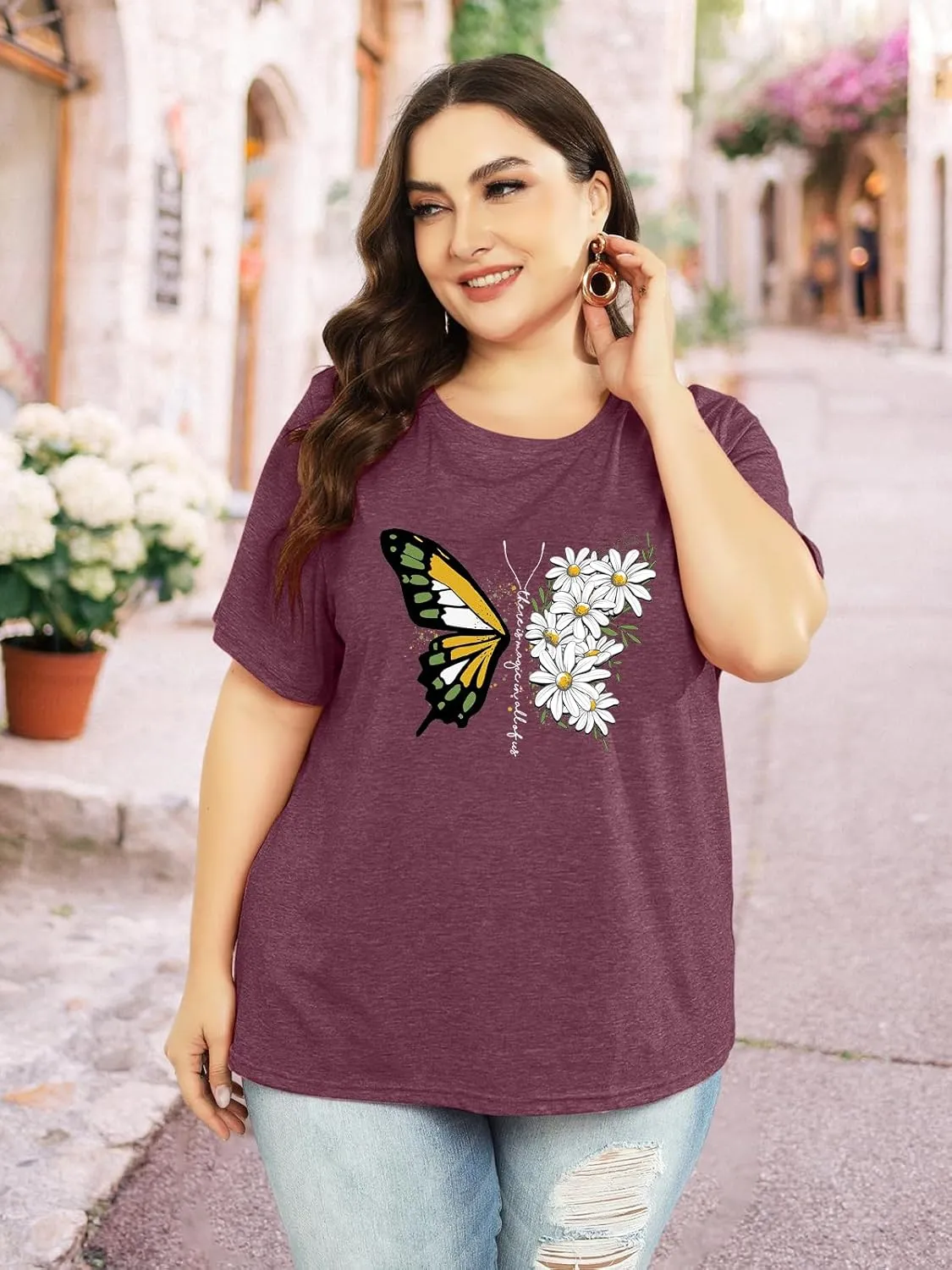 HDLTE Plus Size Womens Country Shirts Funny Western Graphic Tees Short Sleeve Flower Tops Blouses Casual Summer T-Shirt
