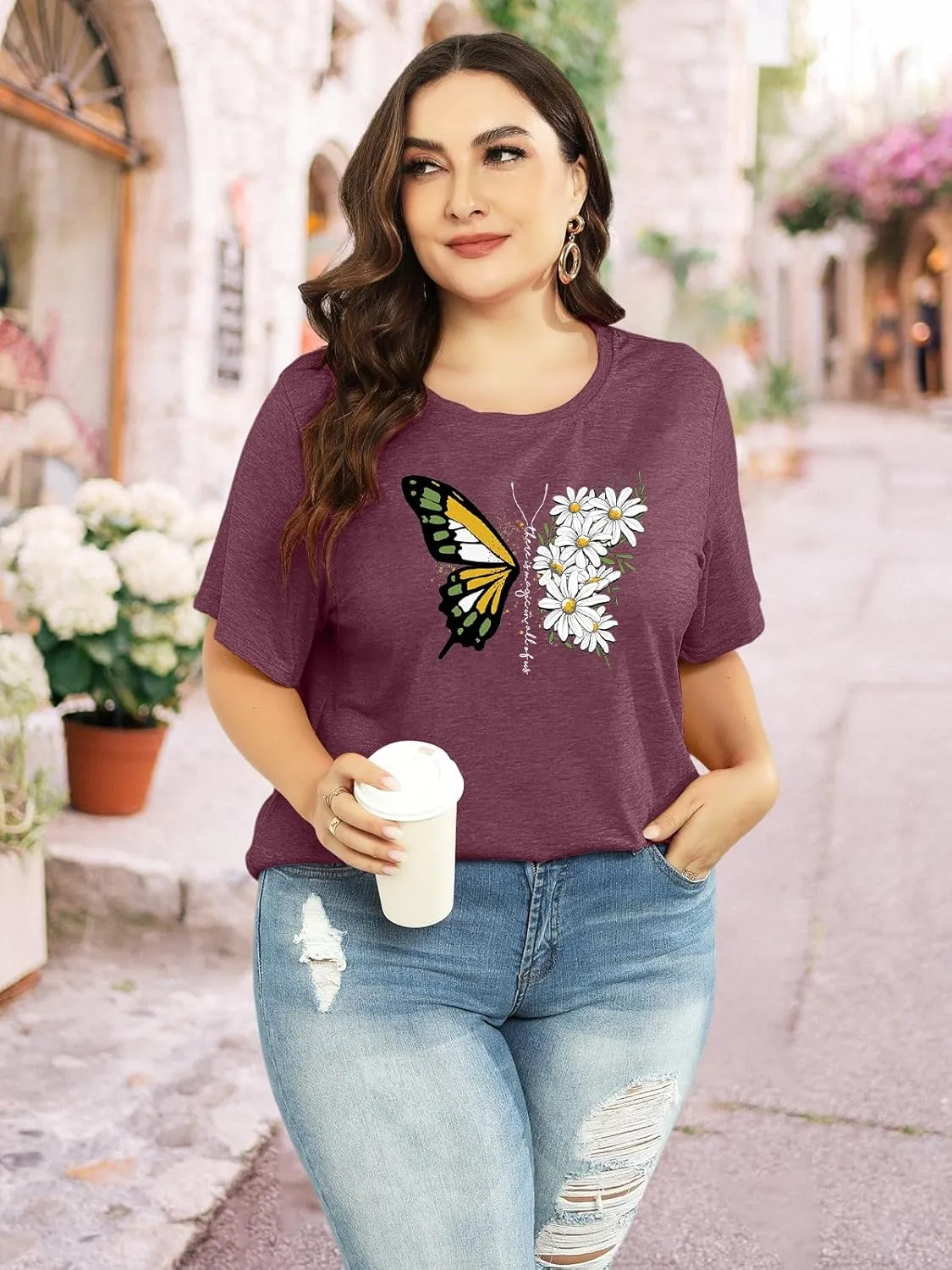 HDLTE Plus Size Womens Country Shirts Funny Western Graphic Tees Short Sleeve Flower Tops Blouses Casual Summer T-Shirt