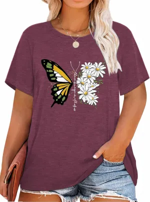 HDLTE Plus Size Womens Country Shirts Funny Western Graphic Tees Short Sleeve Flower Tops Blouses Casual Summer T-Shirt