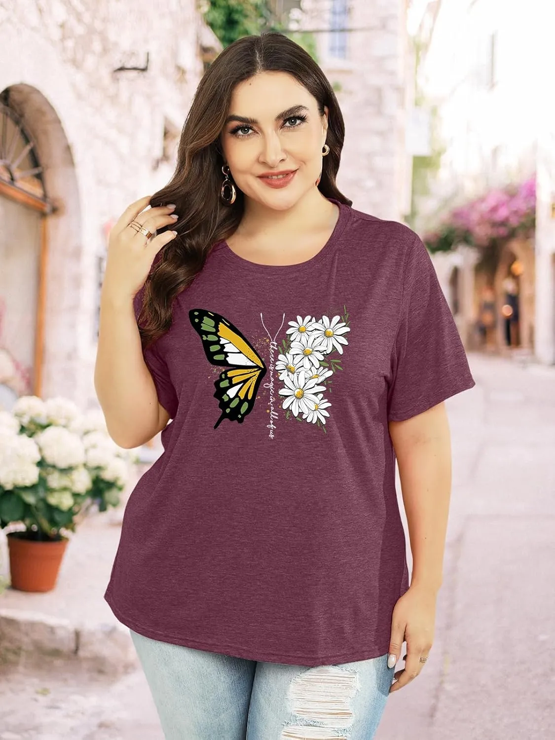 HDLTE Plus Size Womens Country Shirts Funny Western Graphic Tees Short Sleeve Flower Tops Blouses Casual Summer T-Shirt