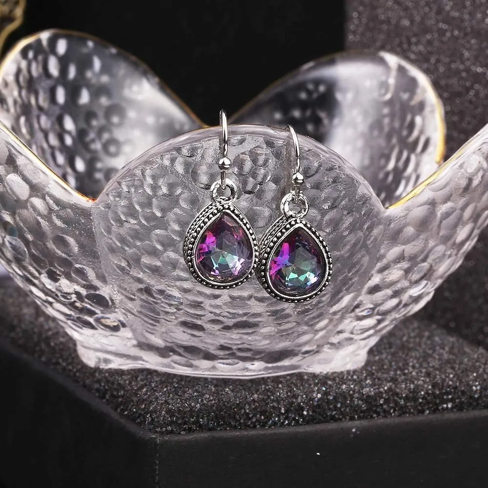 Hefanny 12 Pairs Teardrop Druse Crystal Drop Dangle Earrings for Women Cubic Zirconia Huggie Hoop Earring Jewelry Set Christmas Gifts