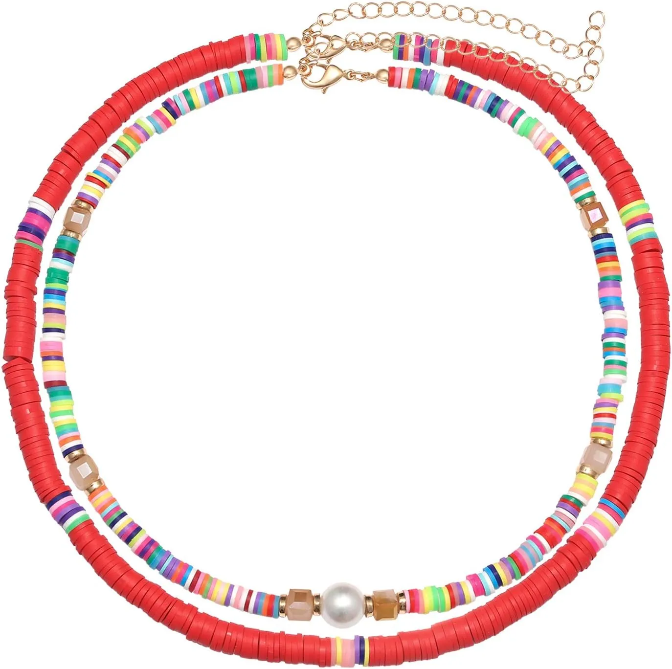 Heishi Surfer Choker Lightweight Rainbow African Vinyl Disc Beads Pearl Layered Necklace Boho Summer Beach Surf Jewelry For Women