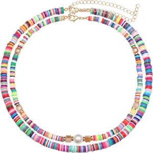 Heishi Surfer Choker Lightweight Rainbow African Vinyl Disc Beads Pearl Layered Necklace Boho Summer Beach Surf Jewelry For Women
