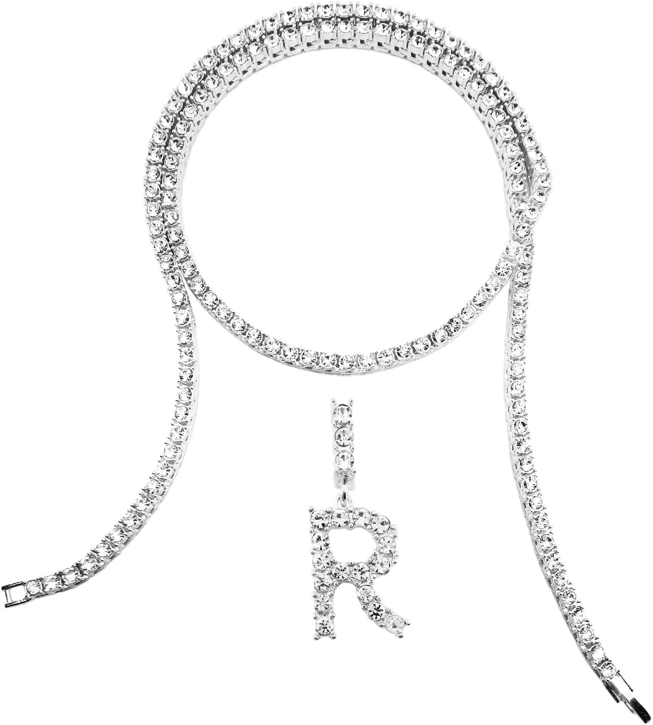 HH BLING EMPIRE Gold Silver Diamond Initial Necklaces for Women, Iced Out Initial Letter Pendants with Cz Diamond Tennis Necklace Chains, Alphabets A to Z letter necklace 18 Inch