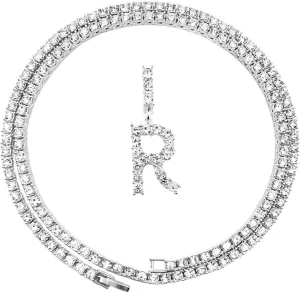 HH BLING EMPIRE Gold Silver Diamond Initial Necklaces for Women, Iced Out Initial Letter Pendants with Cz Diamond Tennis Necklace Chains, Alphabets A to Z letter necklace 18 Inch