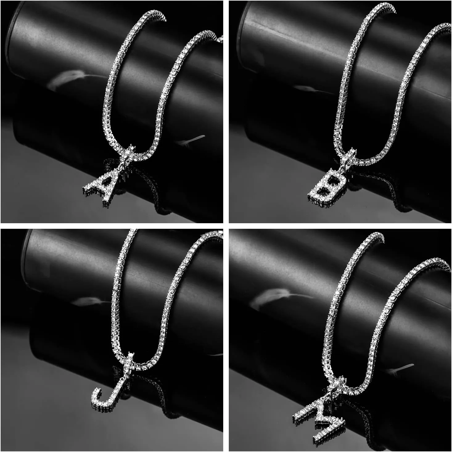 HH BLING EMPIRE Gold Silver Diamond Initial Necklaces for Women, Iced Out Initial Letter Pendants with Cz Diamond Tennis Necklace Chains, Alphabets A to Z letter necklace 18 Inch
