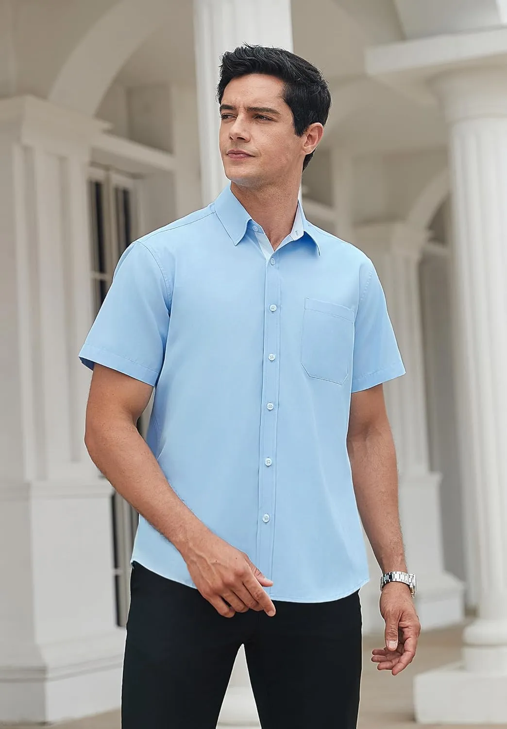 HISDERN Mens Short Sleeve Dress Shirts Business Casual Shirts for Men Button Down Shirt Formal Summer with Pocket