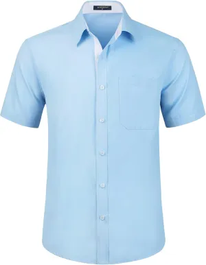 HISDERN Mens Short Sleeve Dress Shirts Business Casual Shirts for Men Button Down Shirt Formal Summer with Pocket