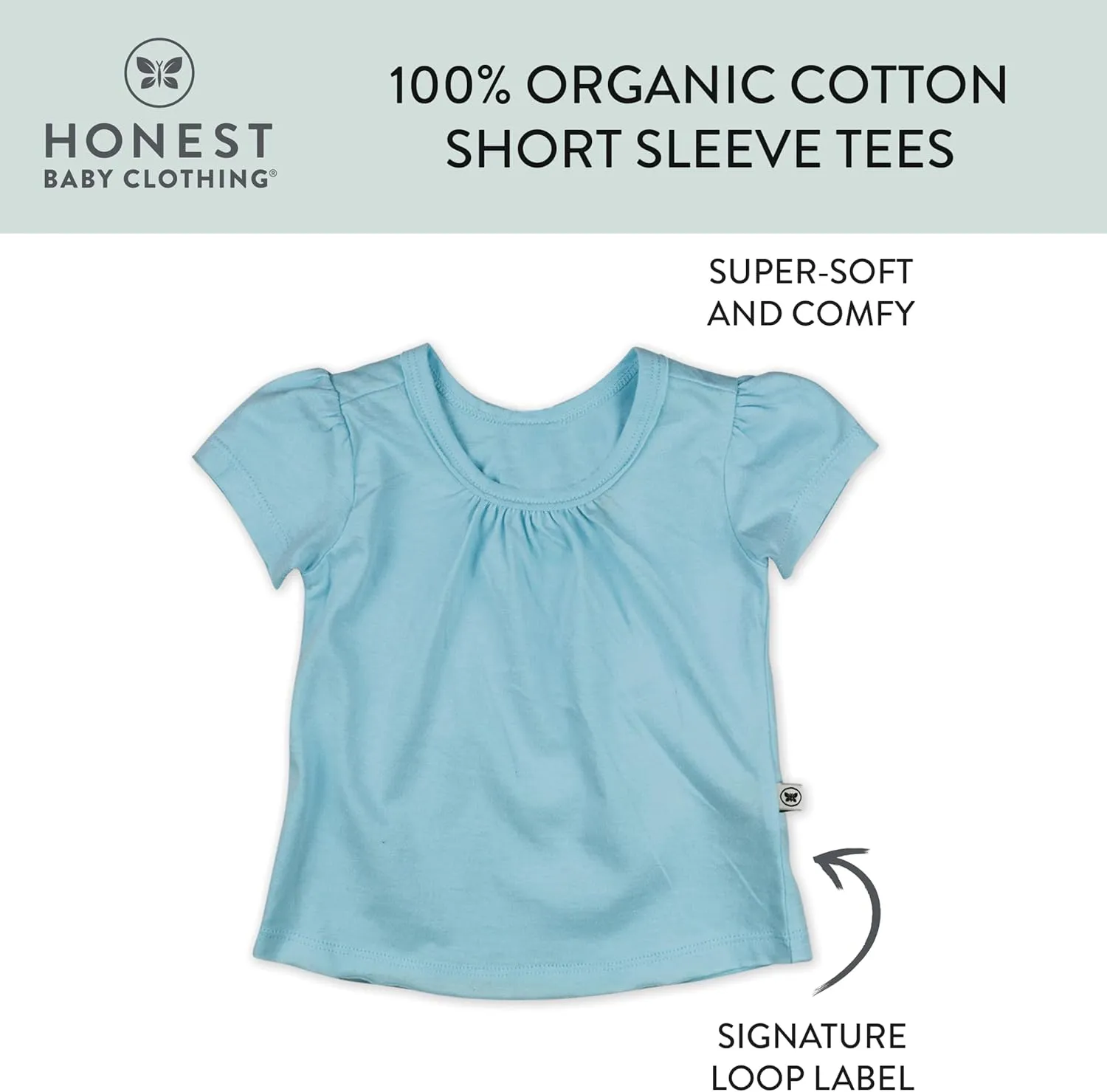 HonestBaby Baby, Toddler, and Little Girls' 100% Organic Cotton Puff Sleeve T-Shirts (10 Pack)