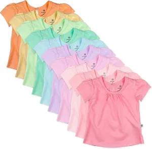HonestBaby Baby, Toddler, and Little Girls' 100% Organic Cotton Puff Sleeve T-Shirts (10 Pack)
