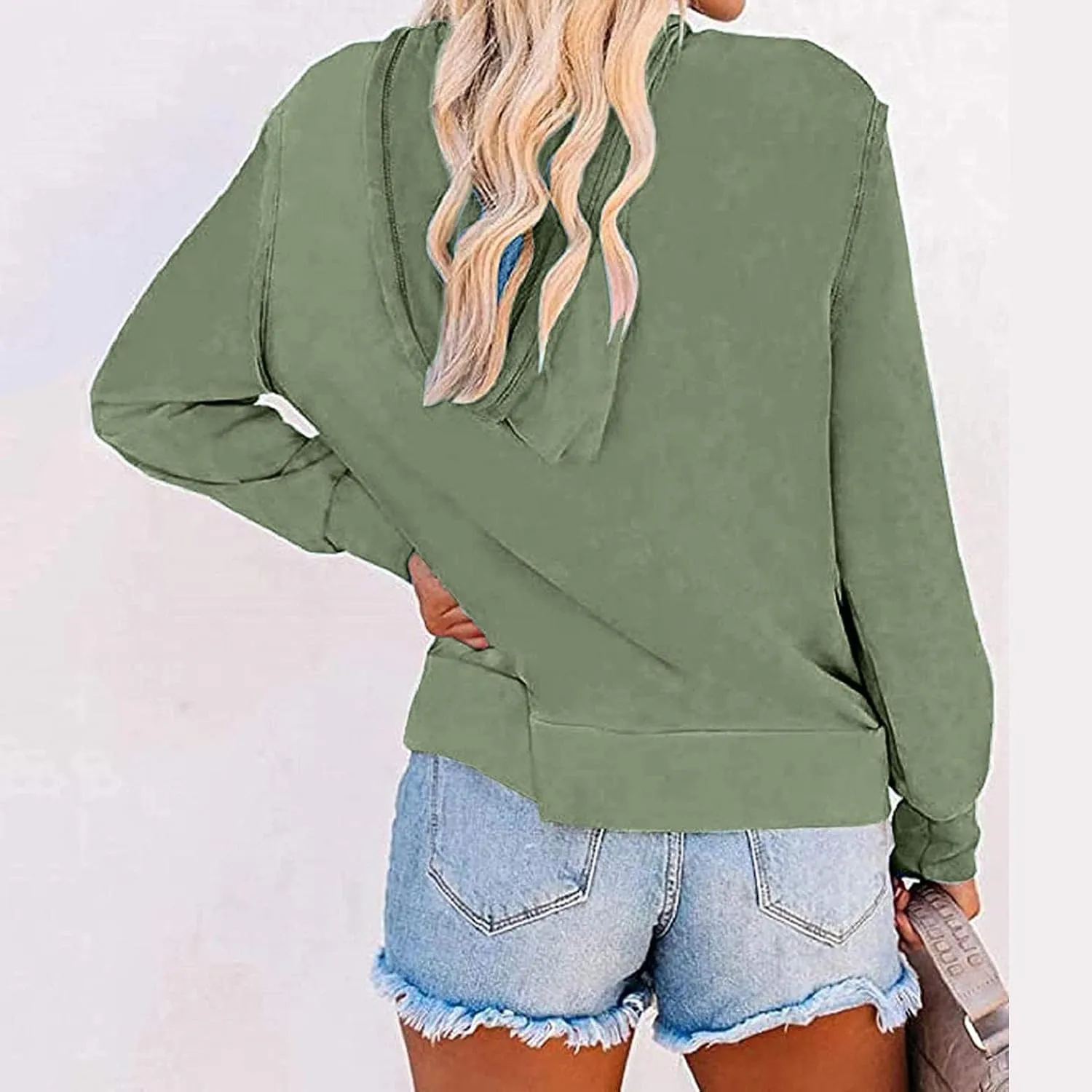 Hoodies for Women Pullover Color Block Pocket Casual Long Sleeve V Neck Sweatshirts Hooded Tops Shirts Outwear
