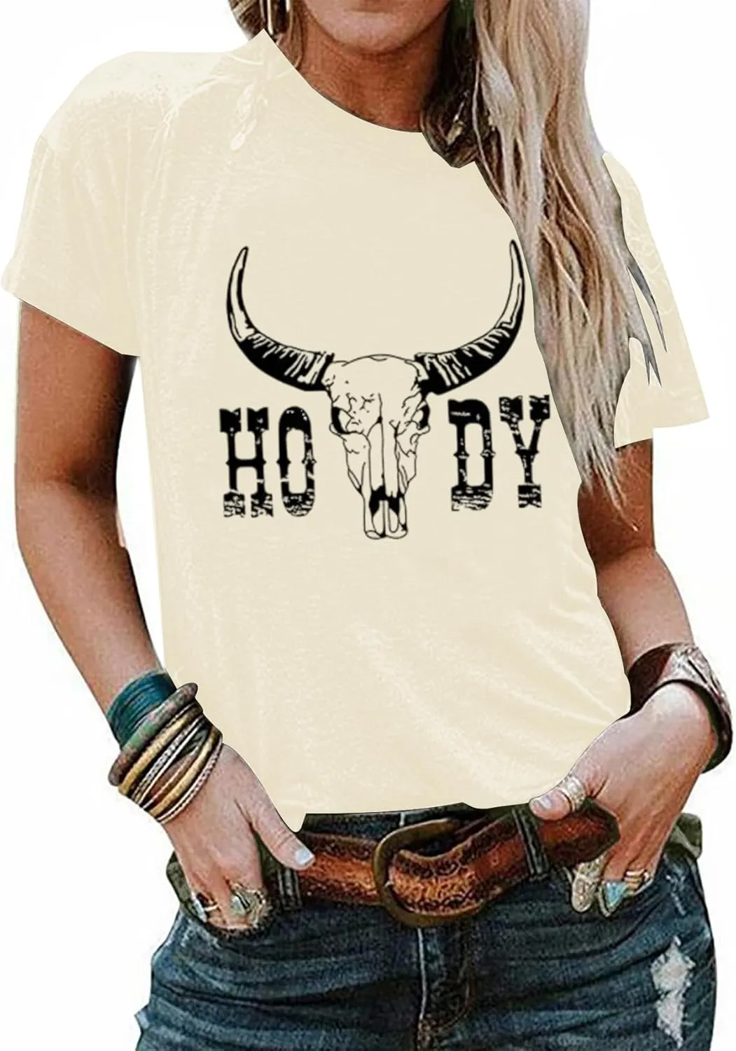 Howdy Shirt Women Cow Skull Shirt Western Country T Shirts Vintage Cowgirl Shirts Casual Short Sleeve Tee Tops