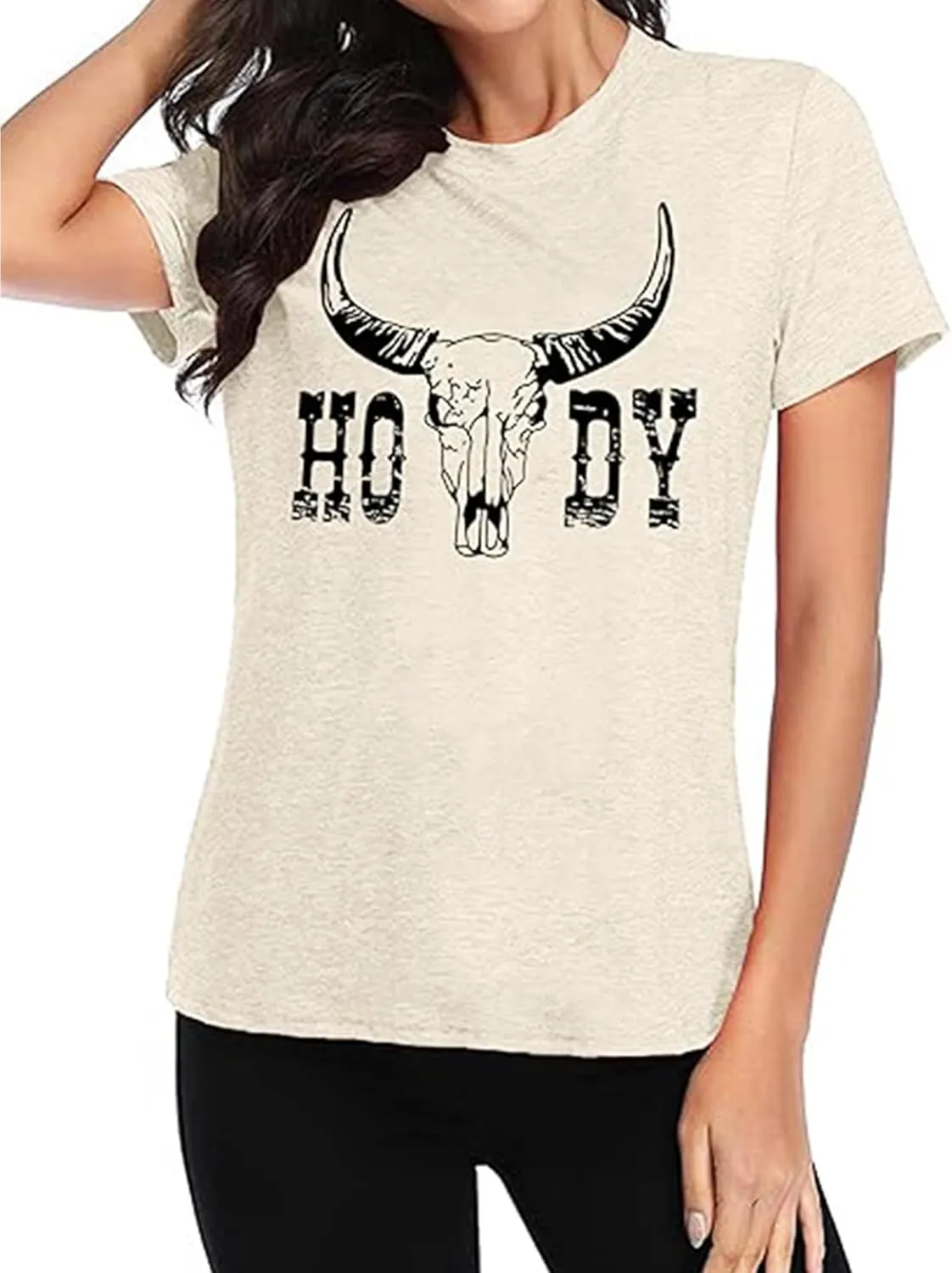 Howdy Shirt Women Cow Skull Shirt Western Country T Shirts Vintage Cowgirl Shirts Casual Short Sleeve Tee Tops