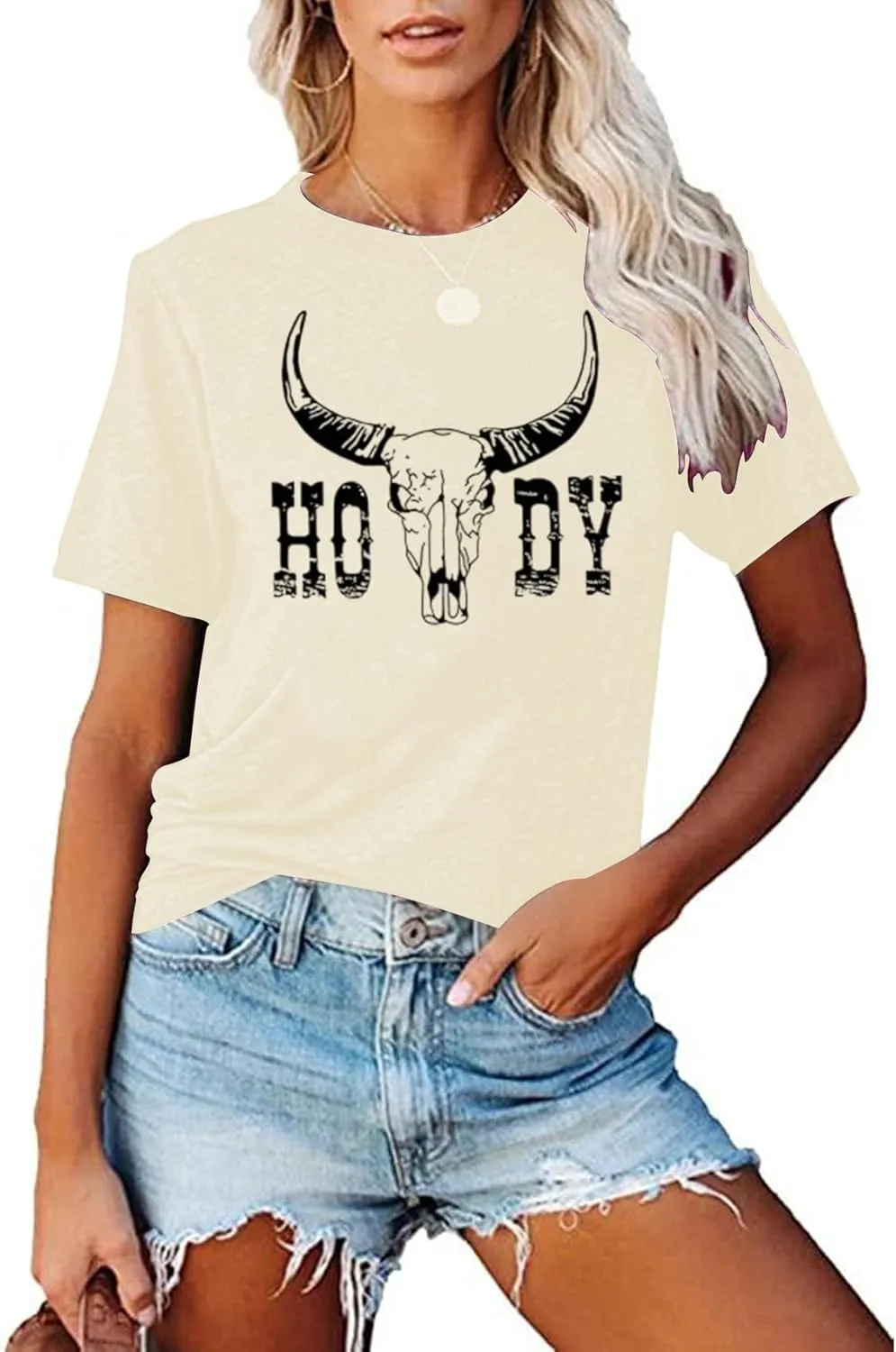 Howdy Shirt Women Cow Skull Shirt Western Country T Shirts Vintage Cowgirl Shirts Casual Short Sleeve Tee Tops